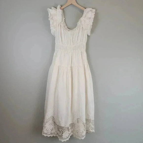 Ulla Johnson Leona Dress Midi Cotton Linen Lace Cottagecore Beach 4 - Picture 2 of 11